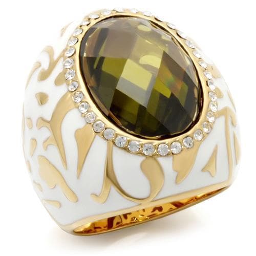 Brass Olive CZ White Enamel Filigree Dome Ring