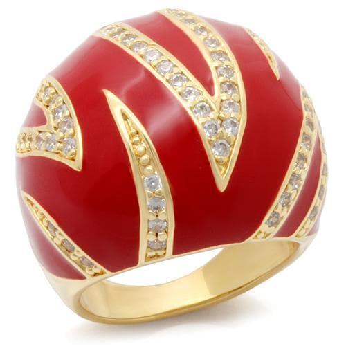 Brass Red Enamel Gold CZ Stripe Dome Ring | The Stainless Jewelry