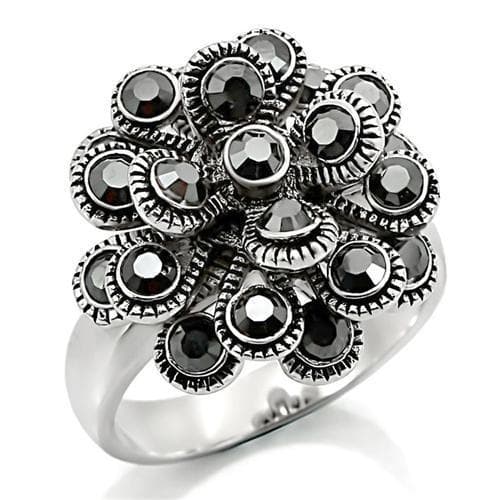 Brass Black Crystal Flower Cluster Ring | The Stainless Jewelry