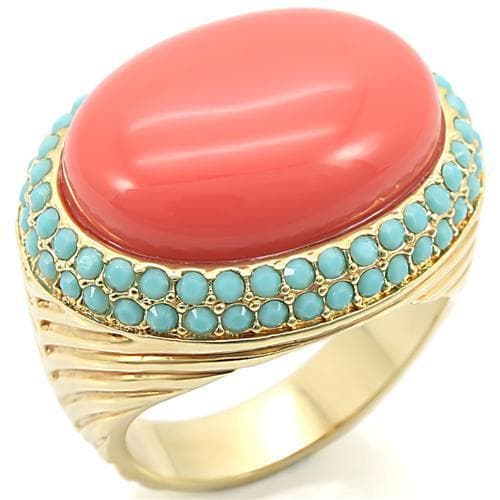 Brass Coral Turquoise Cabochon Dome Ring | The Stainless Jewelry