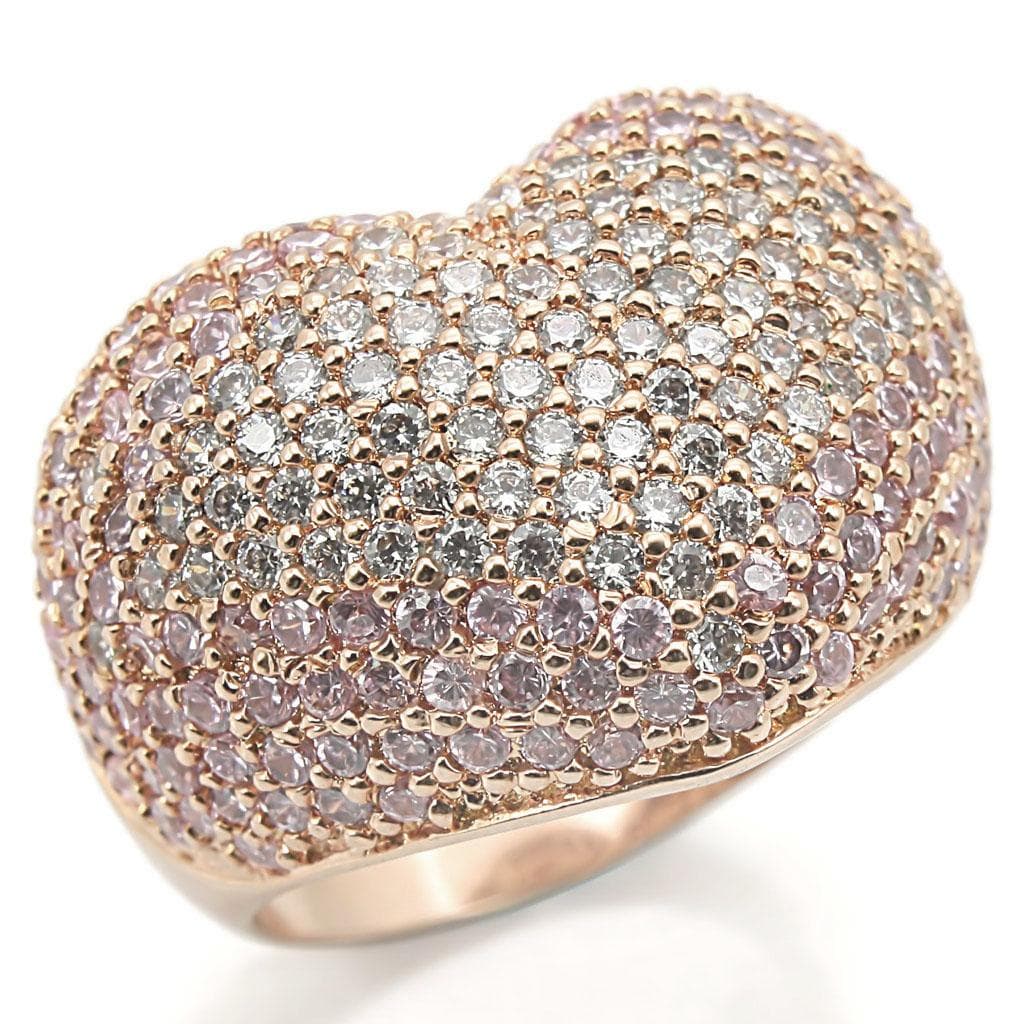 Brass Rose Gold CZ Pavé Heart Ring