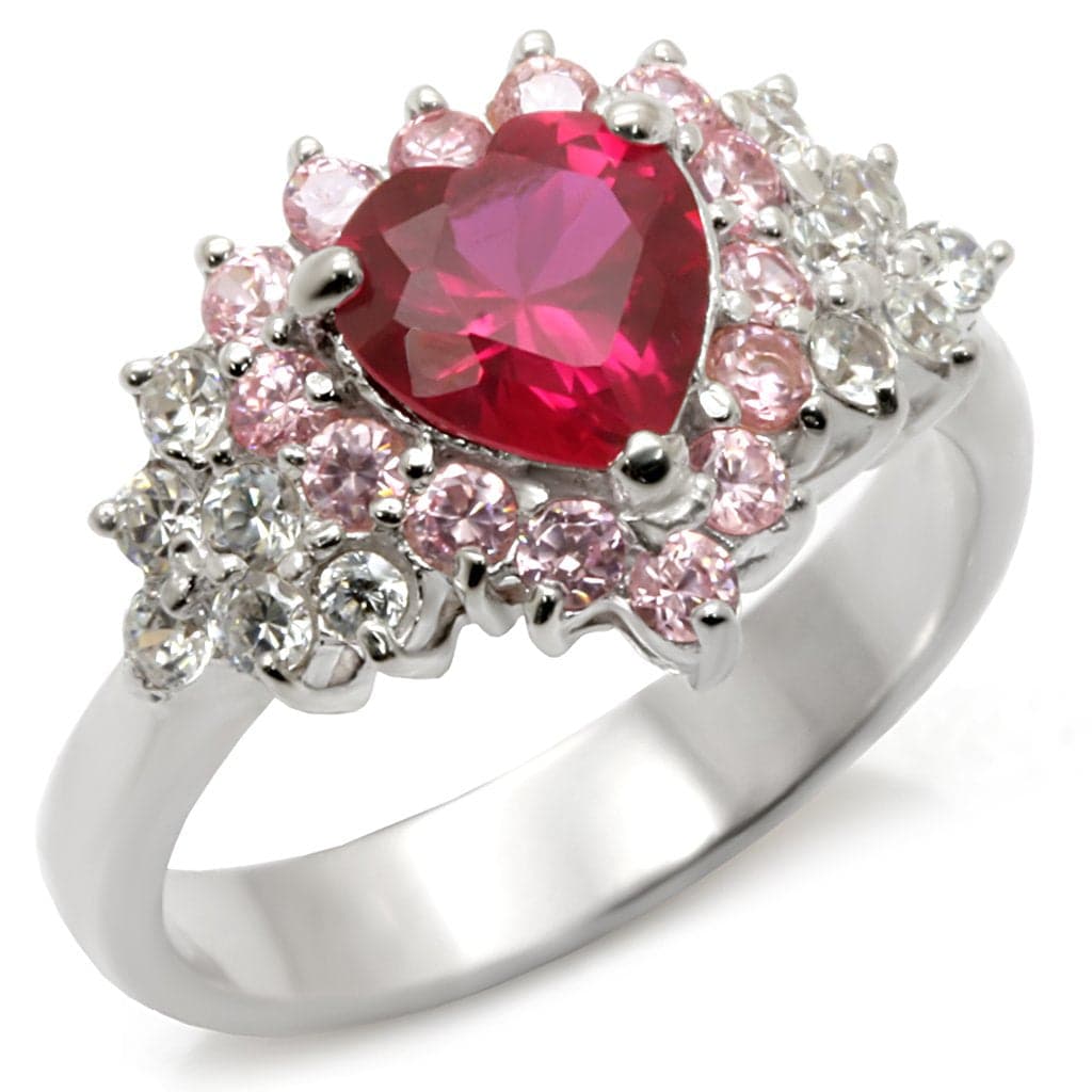 Sterling Silver Ruby Heart Pink White CZ Halo Ring