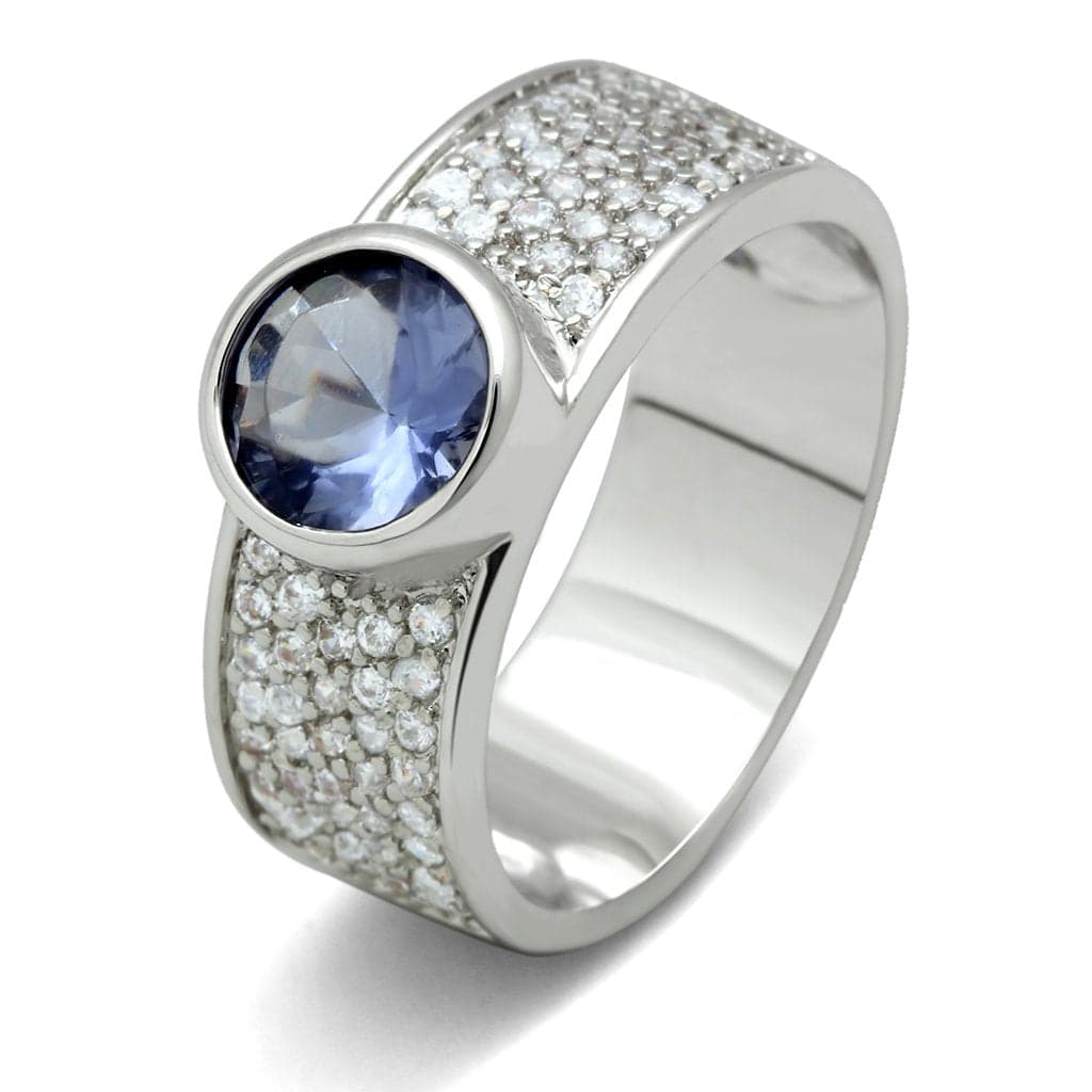 Brass Tanzanite Round Bezel Pavé Wide Ring