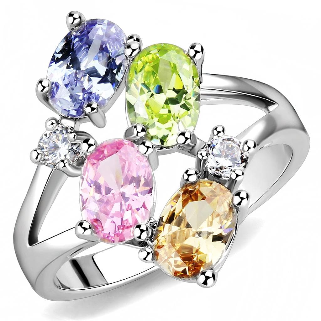 Brass Multi-Color CZ Four-Stone Cocktail Ring