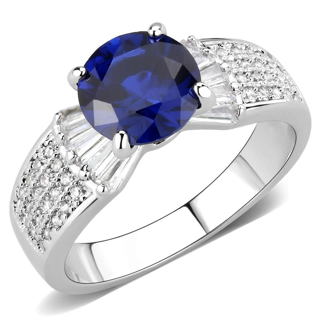 Brass Sapphire Round Solitaire Baguette Pavé Ring