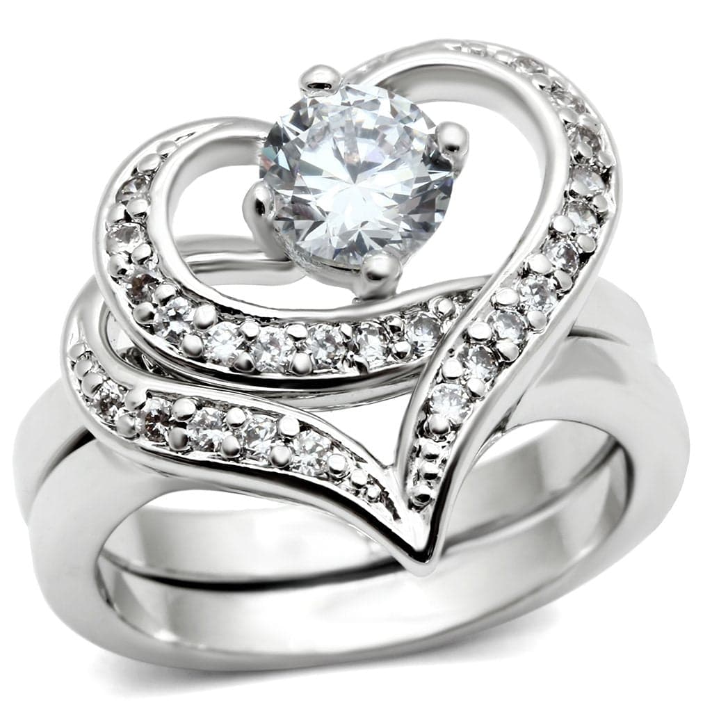 Brass CZ Heart Halo Solitaire Split Shank Ring