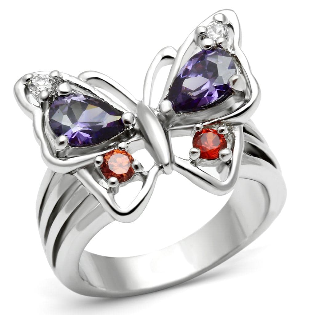 Brass Amethyst Garnet Butterfly Cocktail Ring