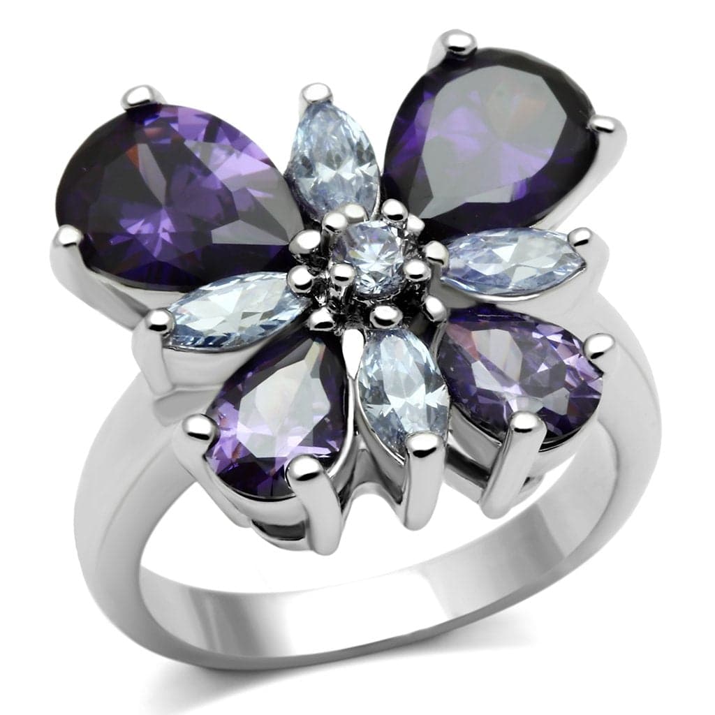 Brass Amethyst Aquamarine CZ Flower Butterfly Ring