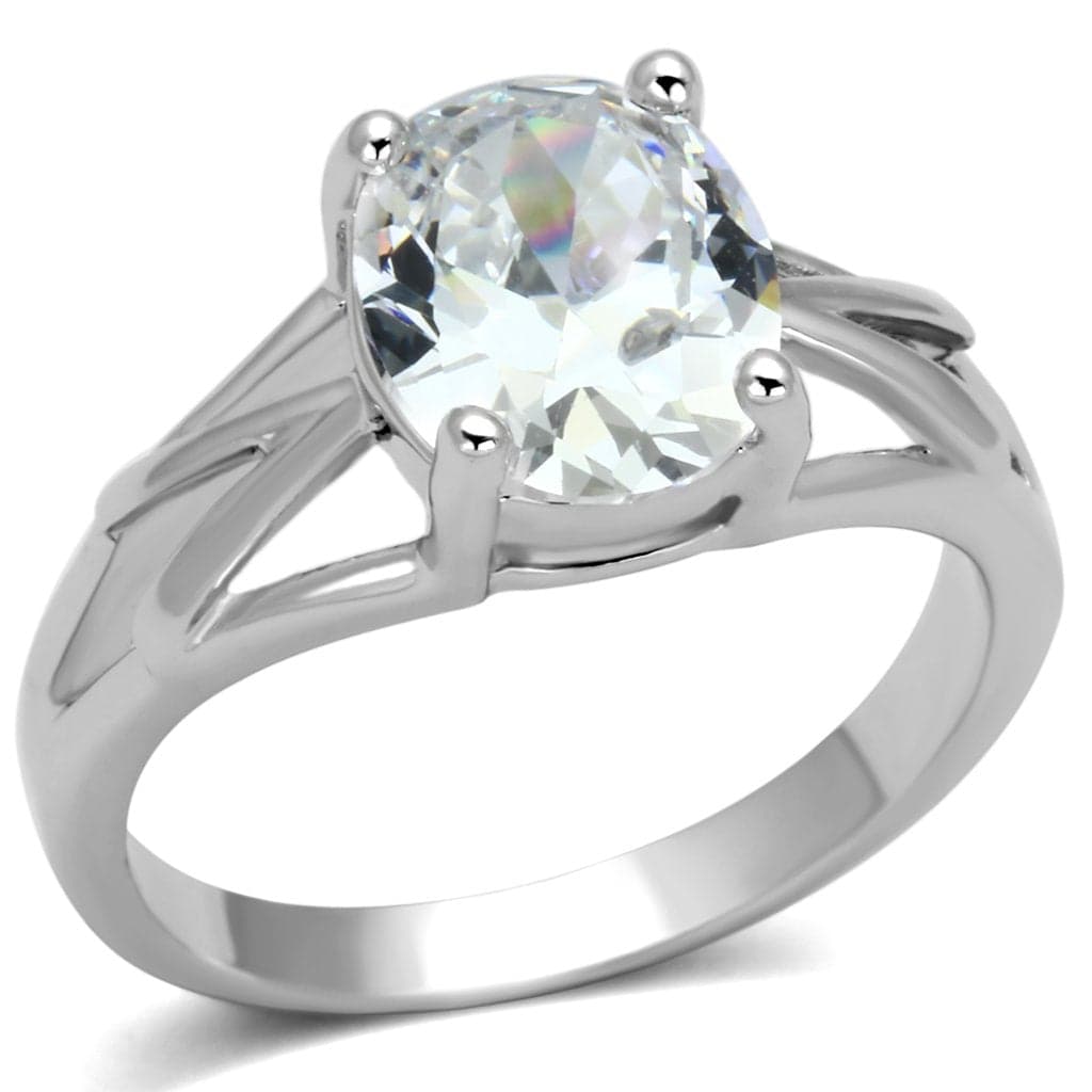 Brass Clear CZ Oval Solitaire Split Shank Ring