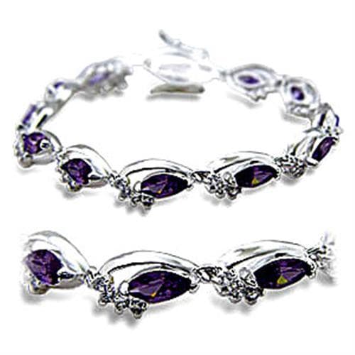 Brass Purple CZ Marquise Halo Link Bracelet