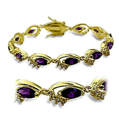 Brass Gold Purple CZ Marquise Bow Link Bracelet