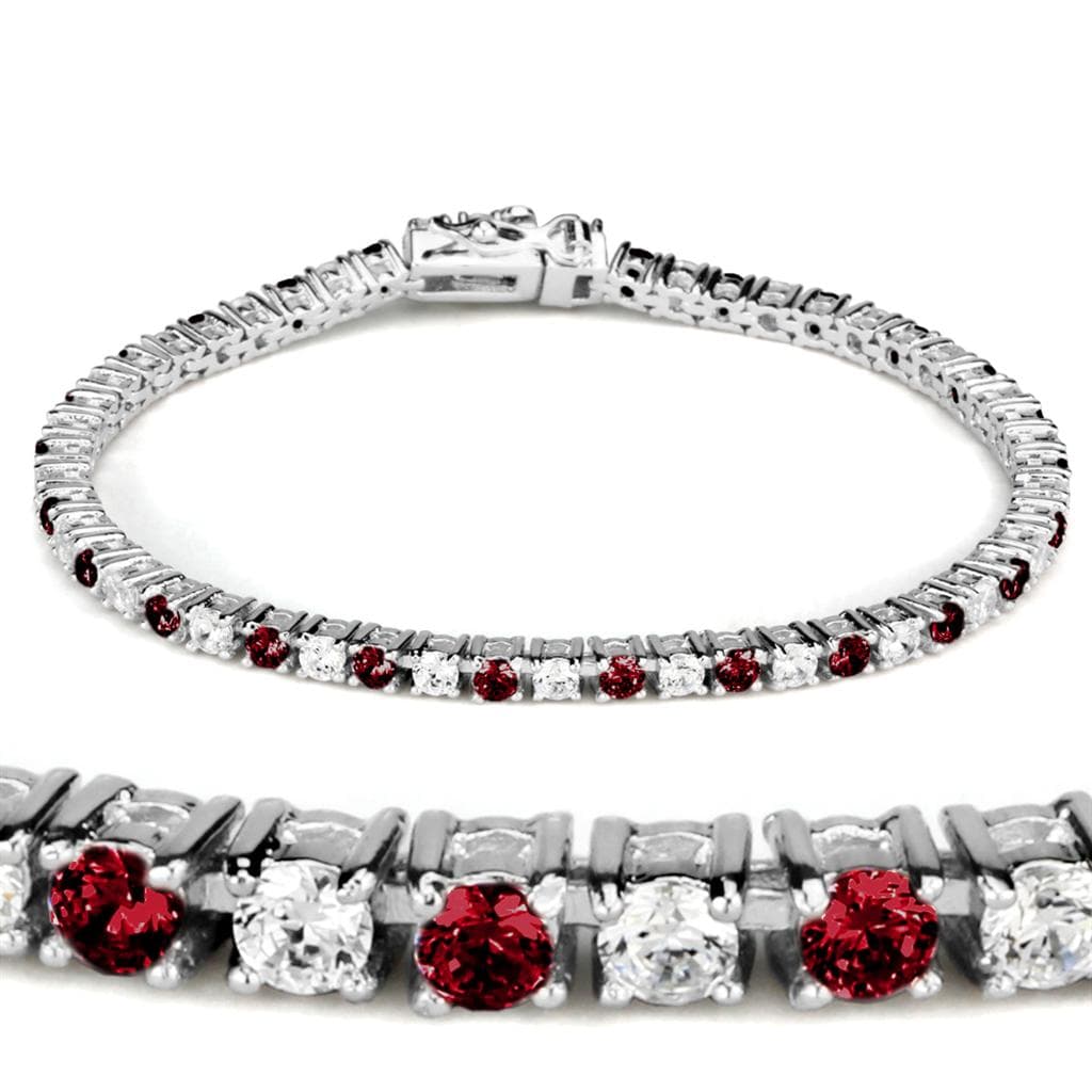 Brass Ruby CZ Round Alternating Tennis Bracelet