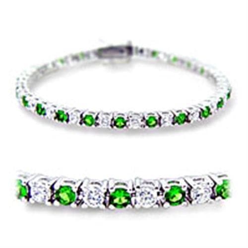 Brass Emerald CZ Round Alternating Tennis Bracelet