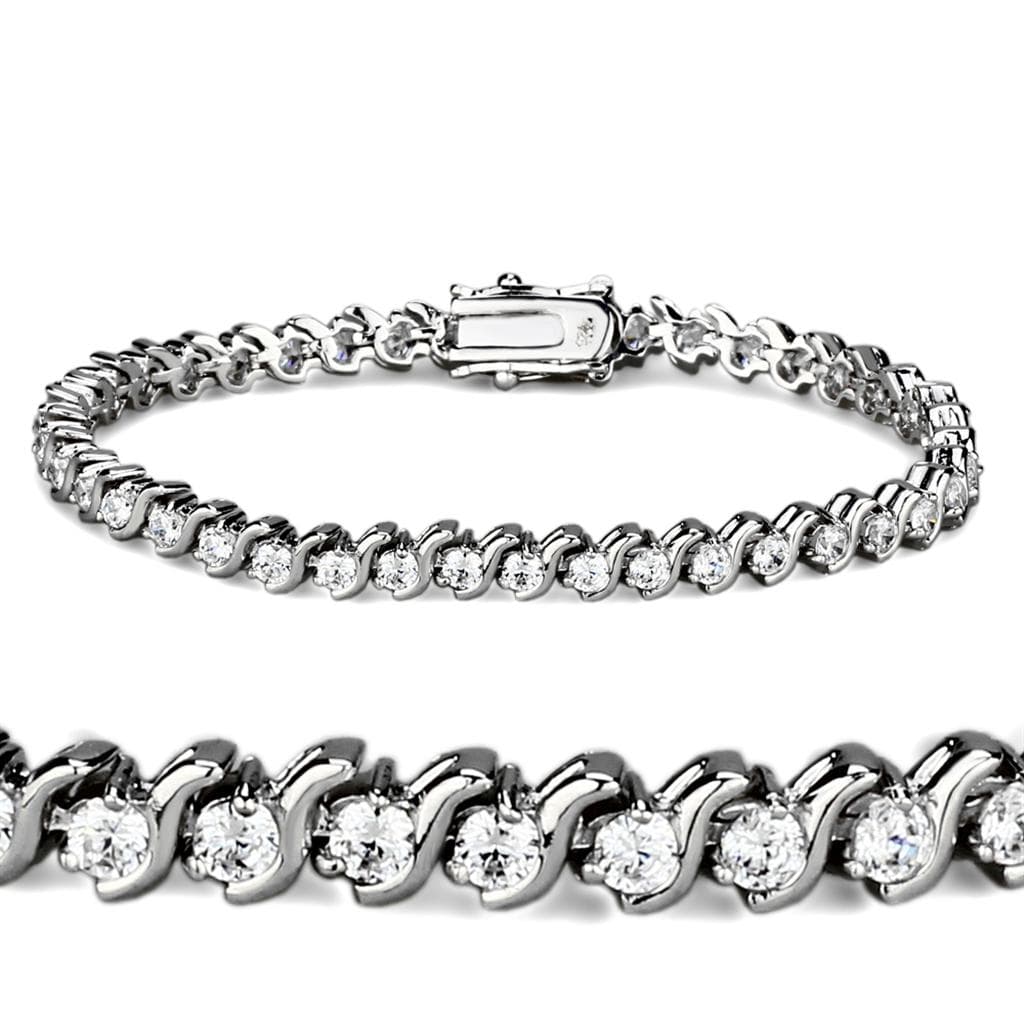 Brass CZ Round Spiral S-Link Tennis Bracelet