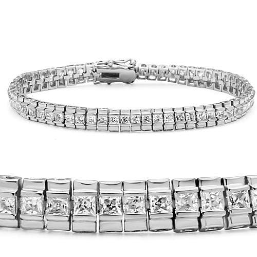 Brass CZ Princess Channel Double Row Tennis Bracelet