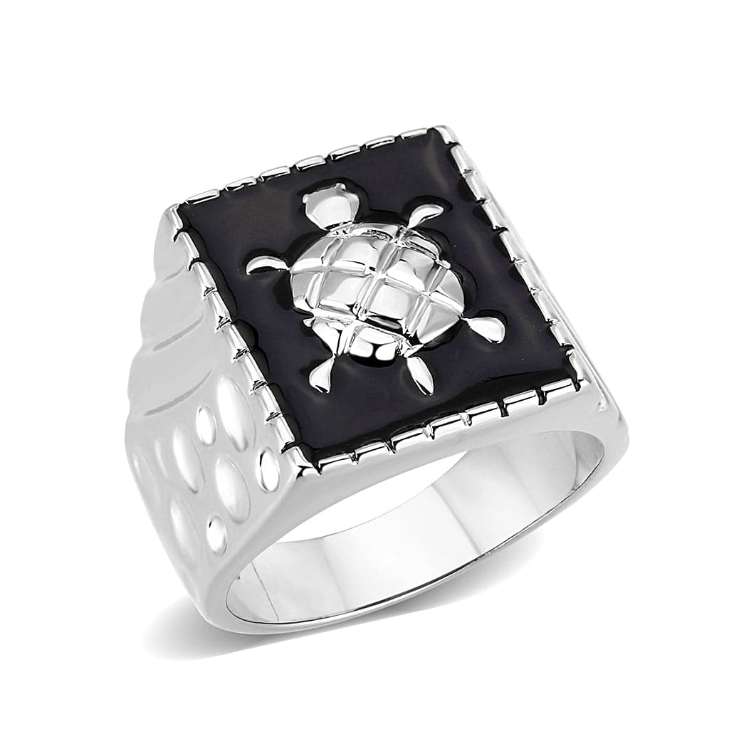 Brass Silver Black Enamel Turtle Signet Ring