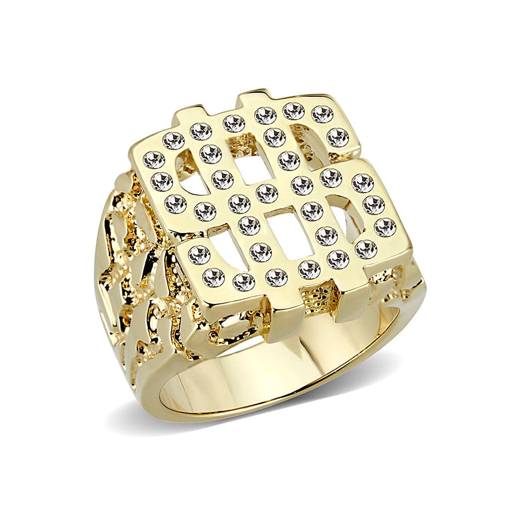 Brass Gold CZ Dollar Sign Signet Ring