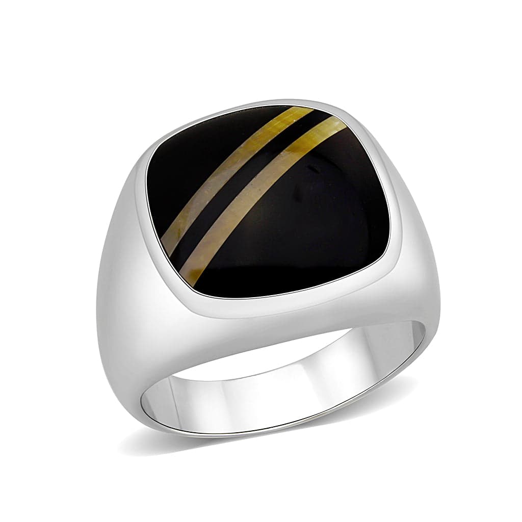 Brass Silver Black Enamel Gold Stripe Signet Ring