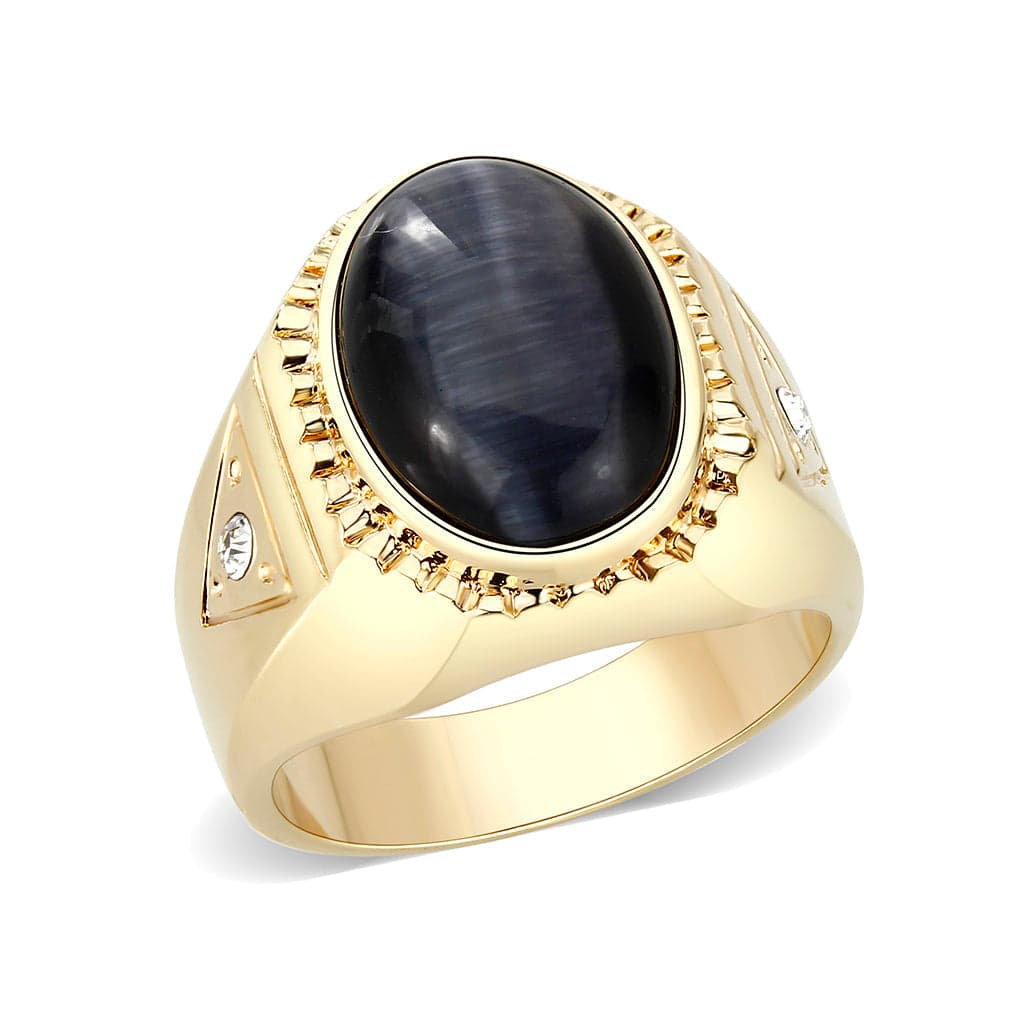 Brass Gold Blue Cat Eye Oval Signet Ring