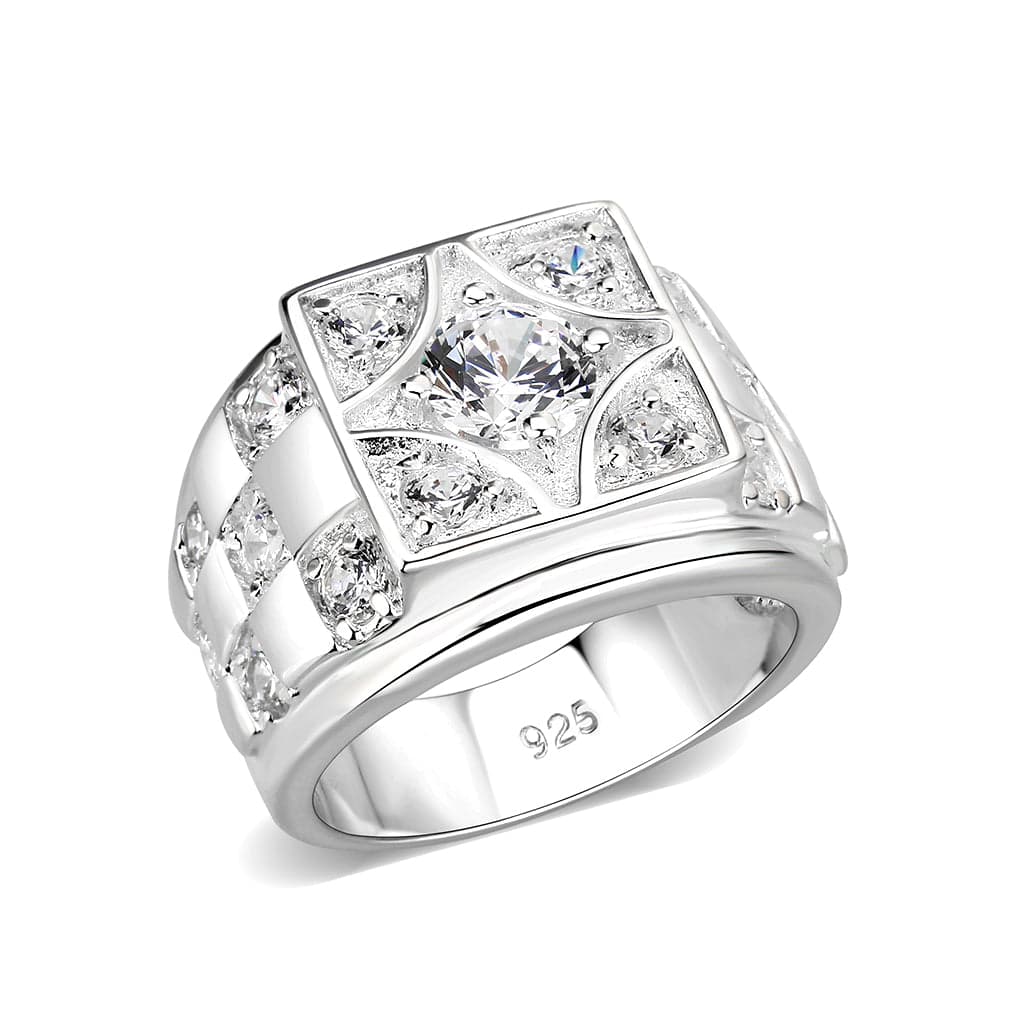Brass Silver CZ Square Pave Signet Ring