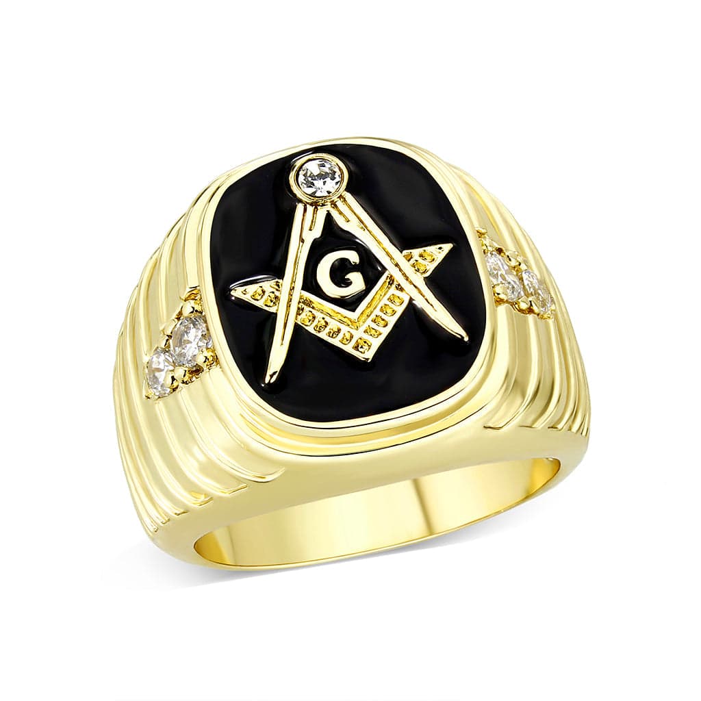 Brass Gold Masonic Compass CZ Signet Ring