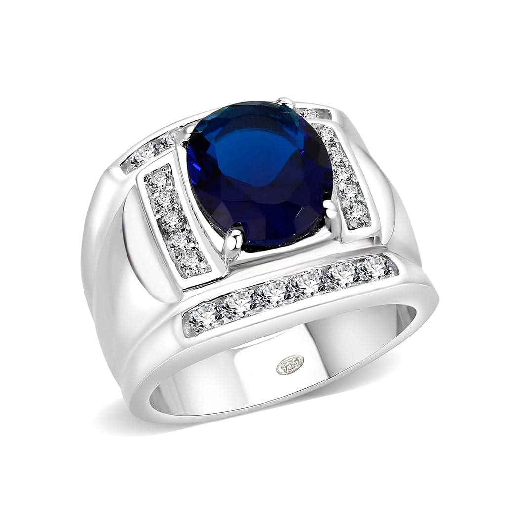 Brass Silver Blue Sapphire CZ Accent Signet Ring
