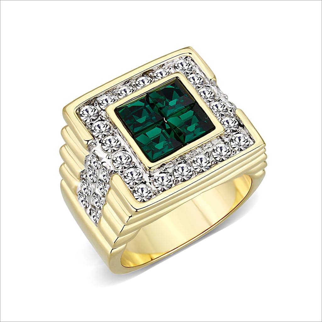 Brass Gold Green Synthetic Cabochon Signet Ring