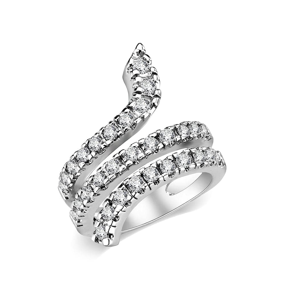 Brass Silver CZ Snake Wrap Bypass Ring