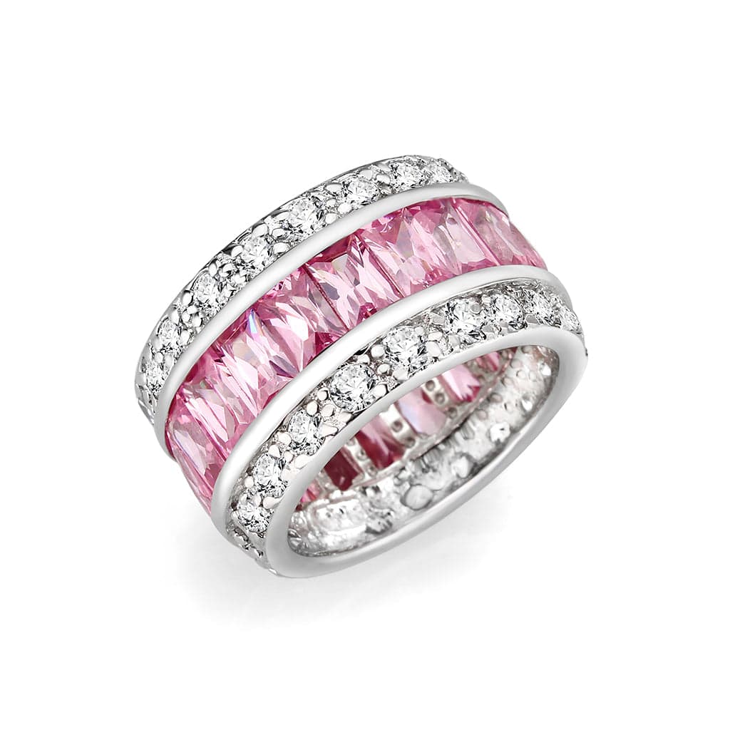 Brass Silver Pink CZ Channel Pave Eternity Ring Set Ring