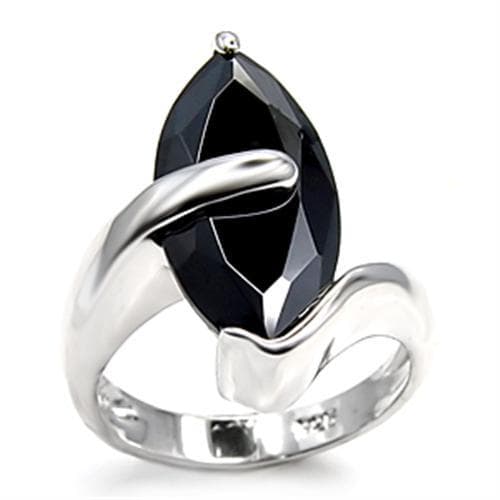 Sterling Silver Black Onyx CZ Pear Modern Bypass Ring