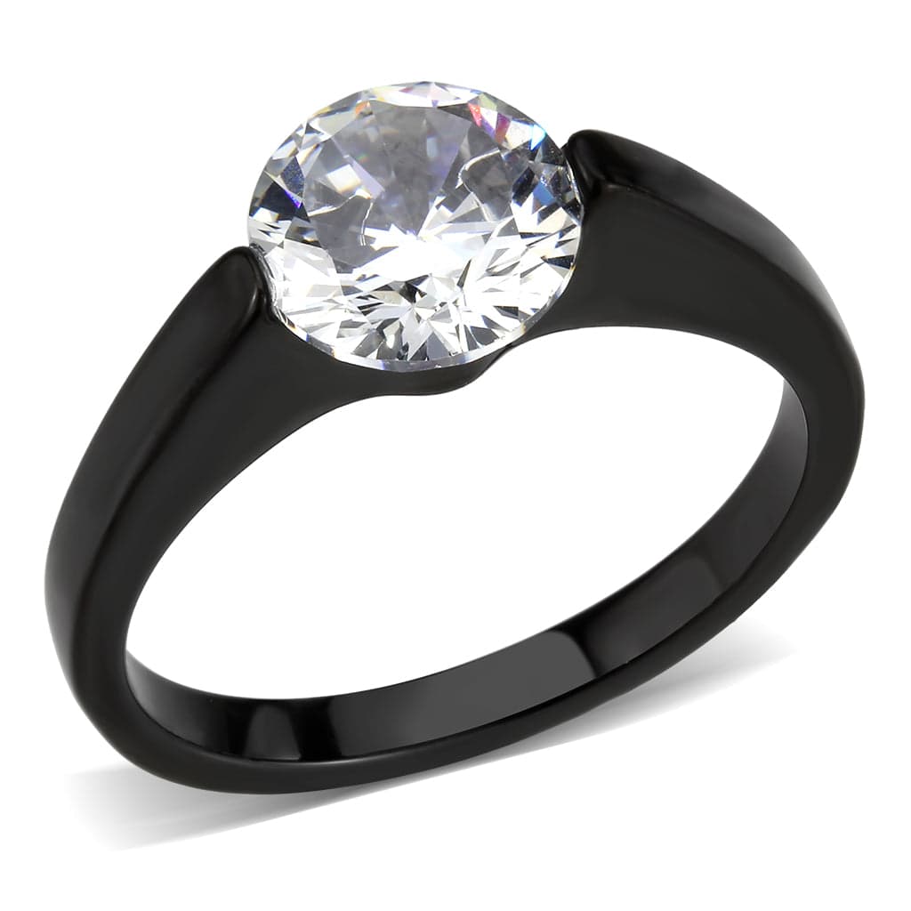 Stainless Steel Dark IP CZ Round Tension Set Solitaire Ring