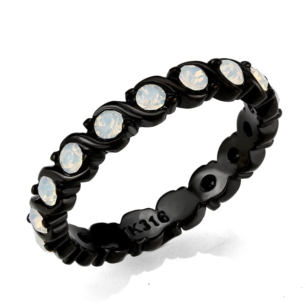 Stainless Steel Dark IP Opal Round Bezel Eternity Band Ring