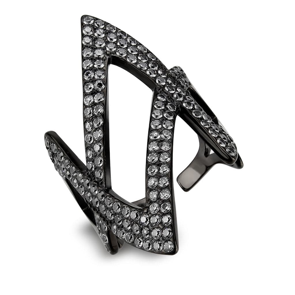 Stainless Steel Dark IP CZ Pave Double V Chevron Open Ring