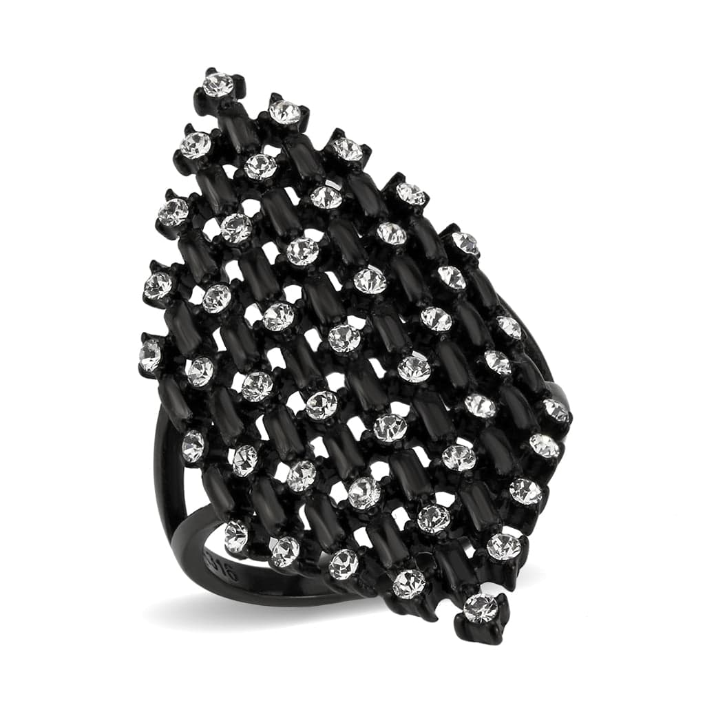 Stainless Steel Dark IP CZ Scattered Pave Teardrop Dome Ring