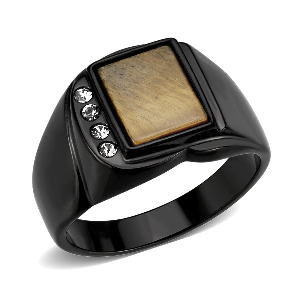 Stainless Steel Dark IP Tiger Eye Square Mens Signet Ring