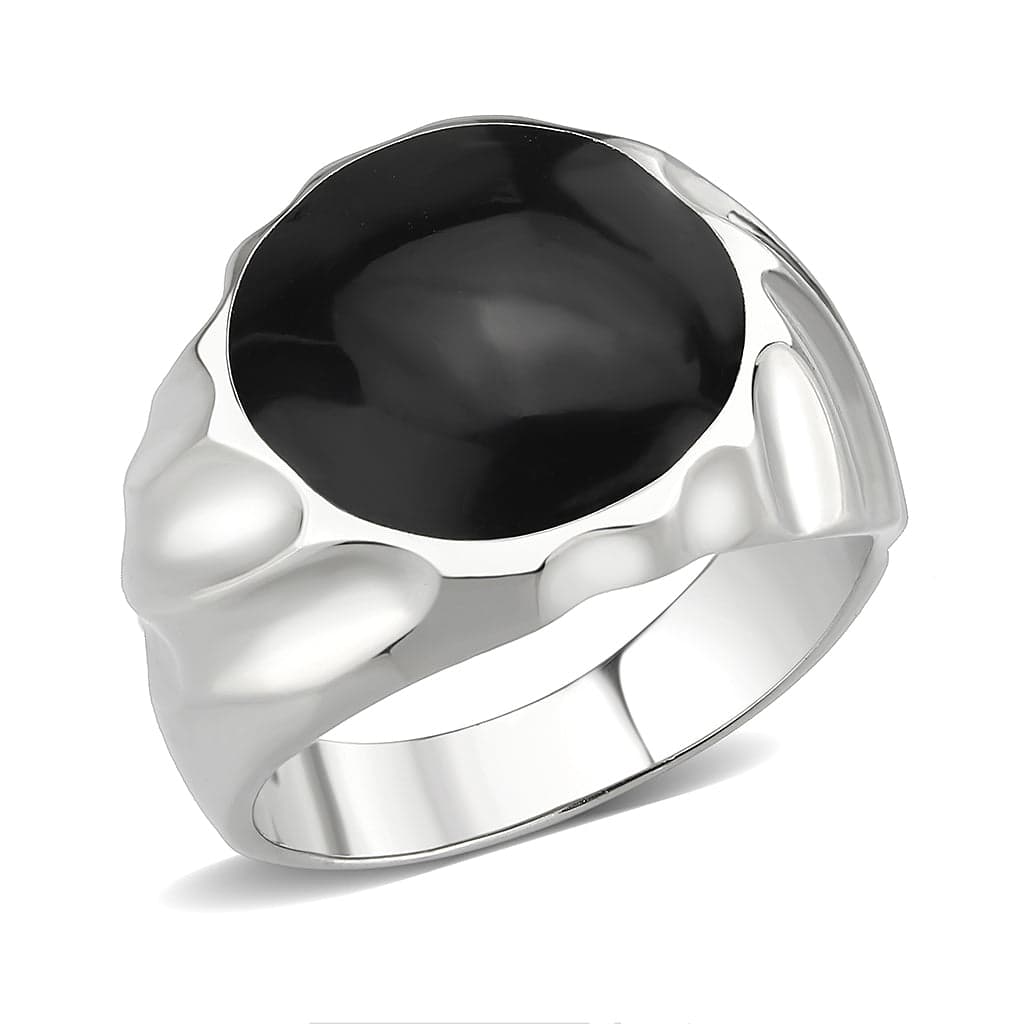 Stainless Steel Silver Black Onyx Oval Cabochon Mens Signet Ring