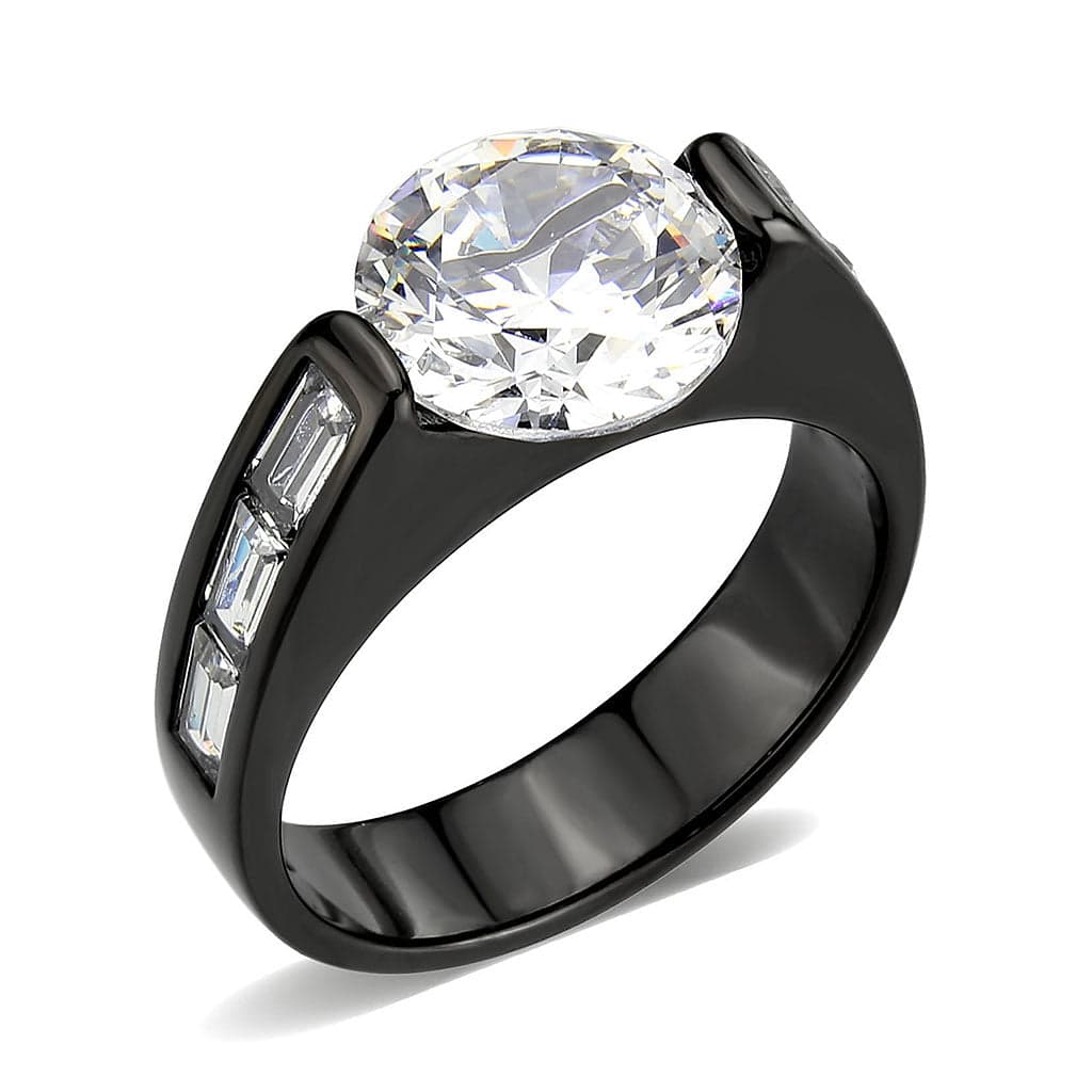 Stainless Steel Dark IP CZ Oval Baguette Channel Solitaire Ring