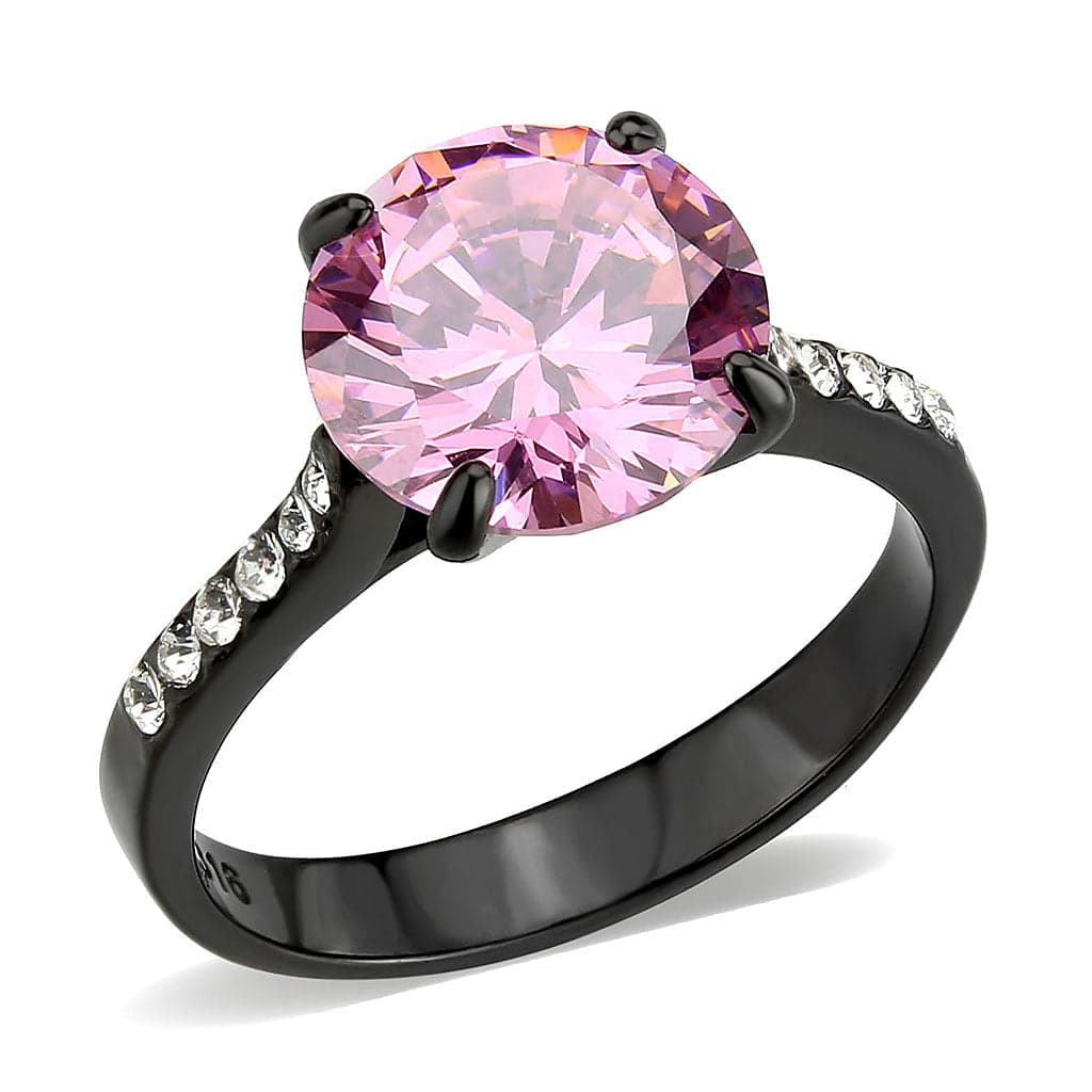 Stainless Steel Dark IP Pink CZ Round Pave Channel Solitaire Ring