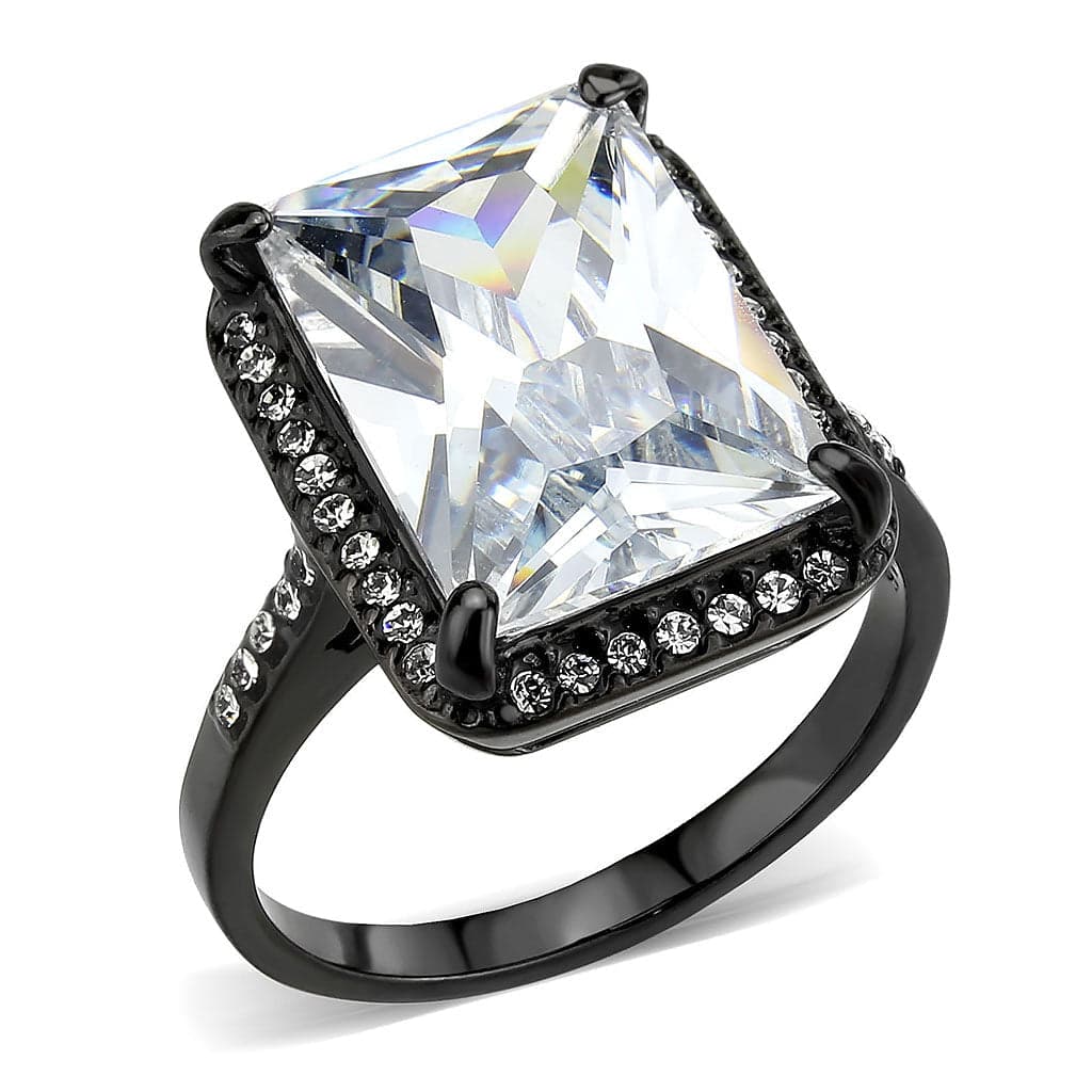 Stainless Steel Dark IP CZ Princess Halo Pave Cocktail Ring