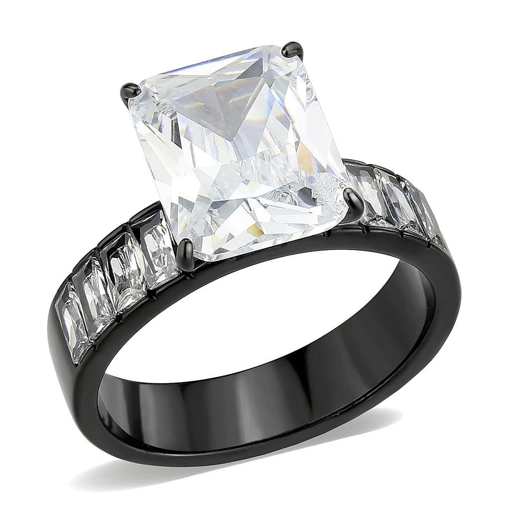 Stainless Steel Dark IP CZ Princess Baguette Channel Wide Ring