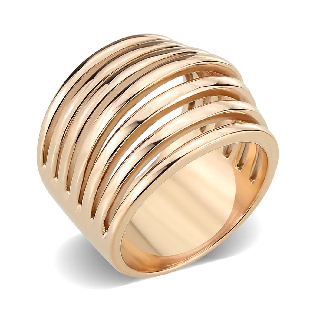 Stainless Steel Rose Gold IP Polished Ribbed Wide Dome Band Ring