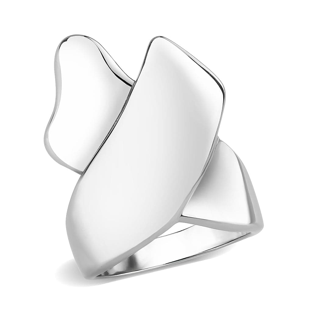 Stainless Steel Silver Polished Abstract Wave Open Wide Band Ring