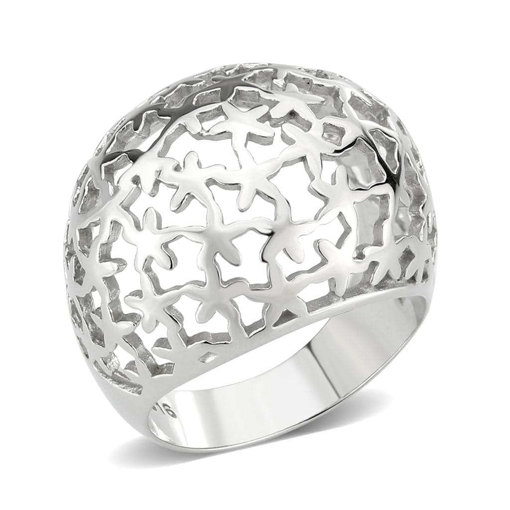 Stainless Steel Silver Polished Star Cutout Filigree Dome Ring
