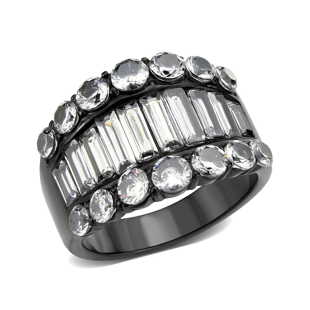 Stainless Steel Dark IP CZ Round Baguette Channel Wide Ring
