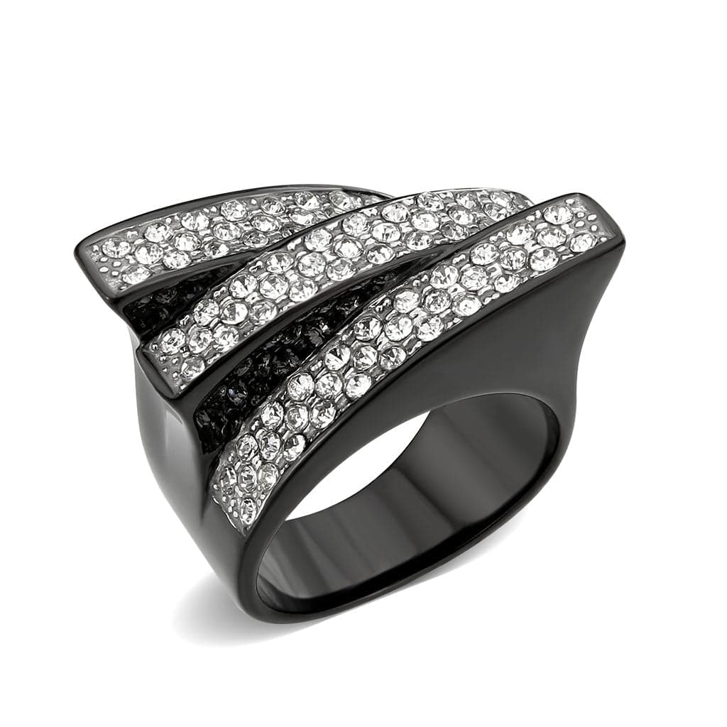 Stainless Steel Dark IP CZ Pave Diagonal Stripe Wide Dome Ring