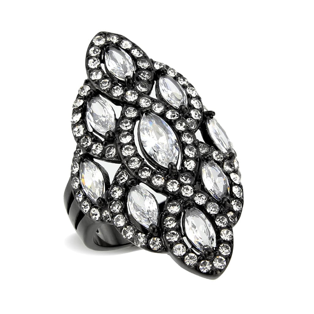 Stainless Steel CZ Marquise Shield Black