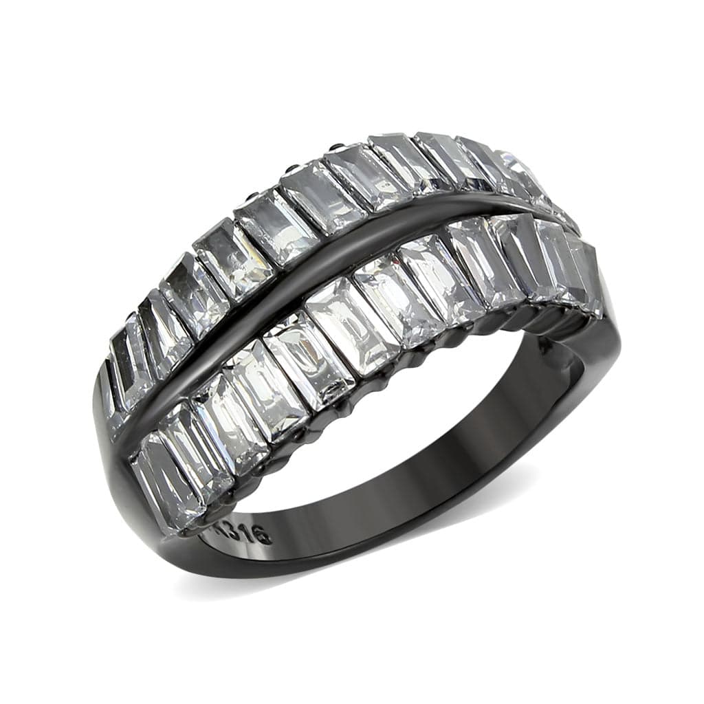 Stainless Steel Dark IP CZ Baguette Channel Triple Row Wide Ring