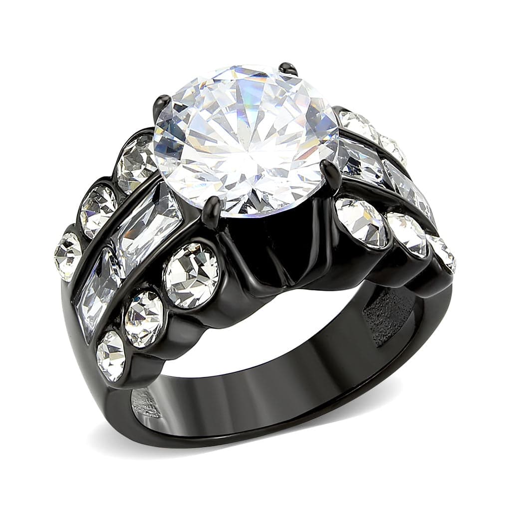 Stainless Steel Dark IP CZ Round Oval Channel Wide Cocktail Ring