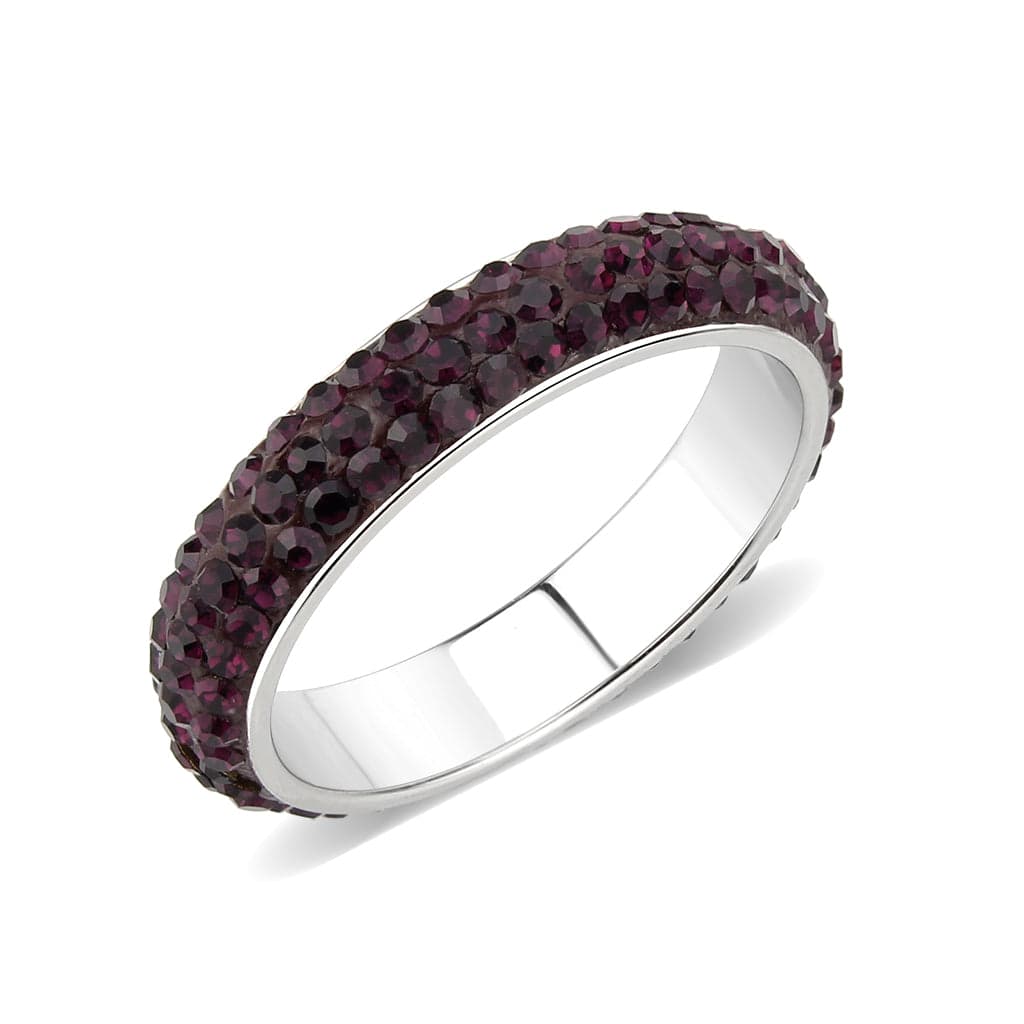 Stainless Steel Silver Amethyst Crystal Pave Eternity Band Ring