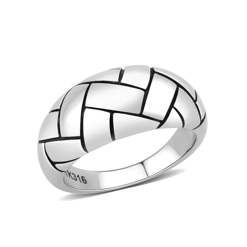 Stainless Steel Polished Woven Basket Dome Wide Band Ring